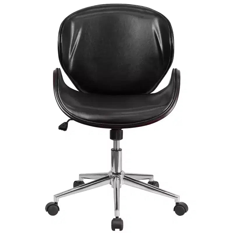 Sedia da Ufficio da Conferenza a Schienale Medio in Legno con Sedile in LeatherSoft