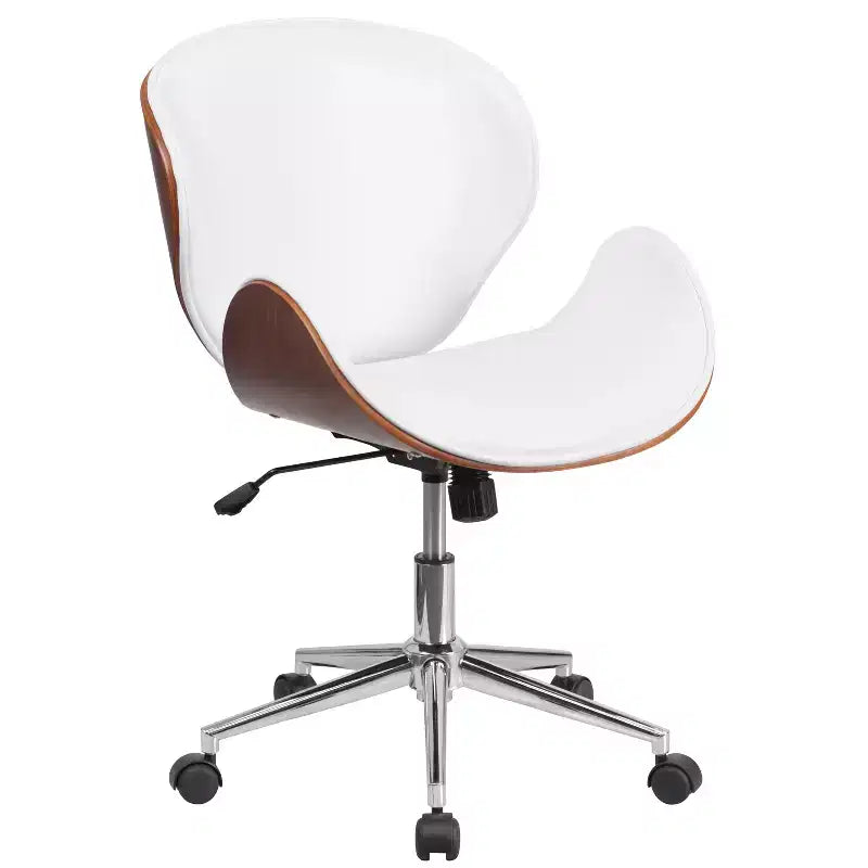 Sedia da Ufficio da Conferenza a Schienale Medio in Legno con Sedile in LeatherSoft