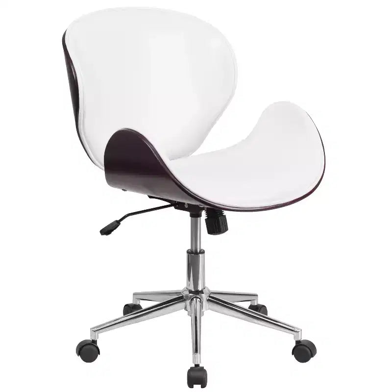 Sedia da Ufficio da Conferenza a Schienale Medio in Legno con Sedile in LeatherSoft