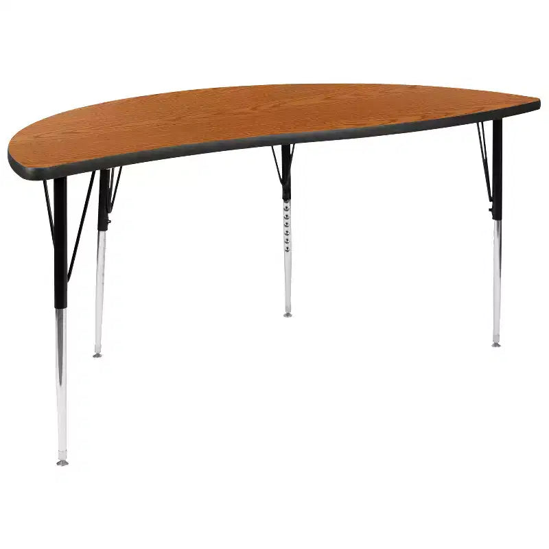Flash Furniture 60 Half Circle Wave Flexible Collaborative Thermal Laminate Activity Table - Standard Height Adjustable Legs