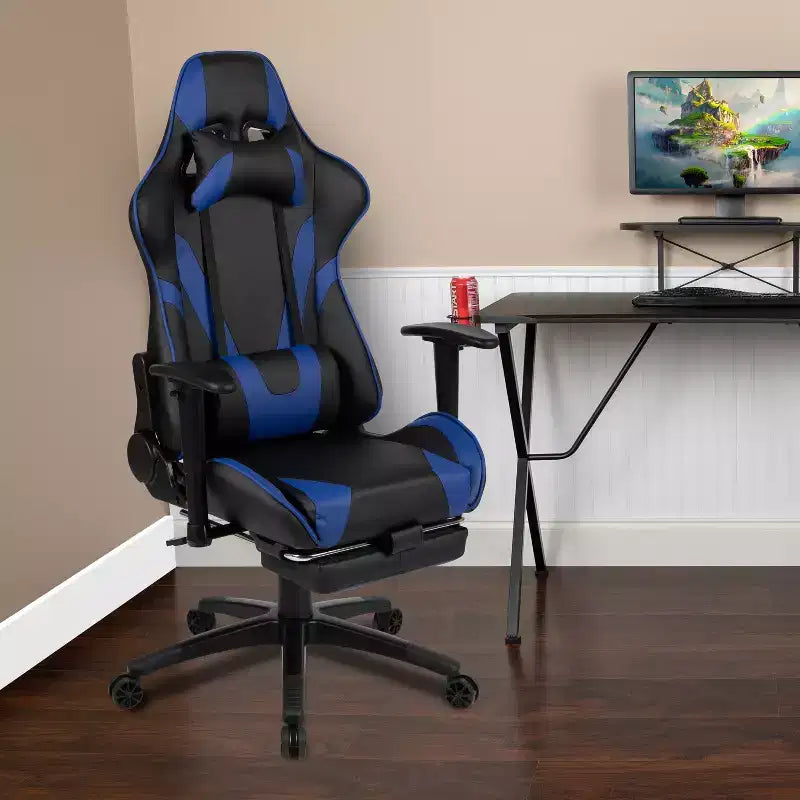 Chaise ergonomique de course de jeu avec dossier inclinable et repose-pieds