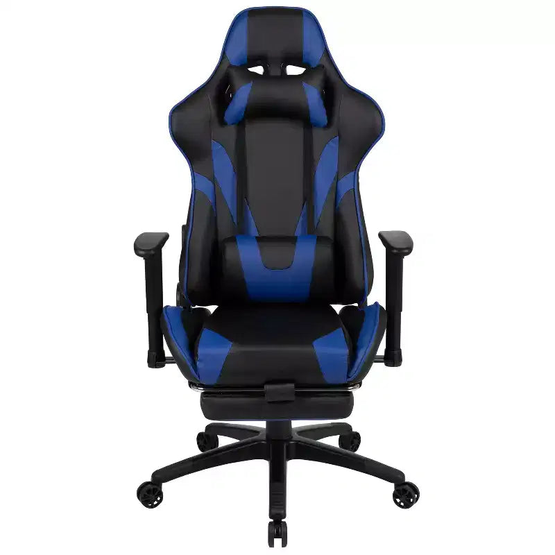 Chaise ergonomique de course de jeu avec dossier inclinable et repose-pieds