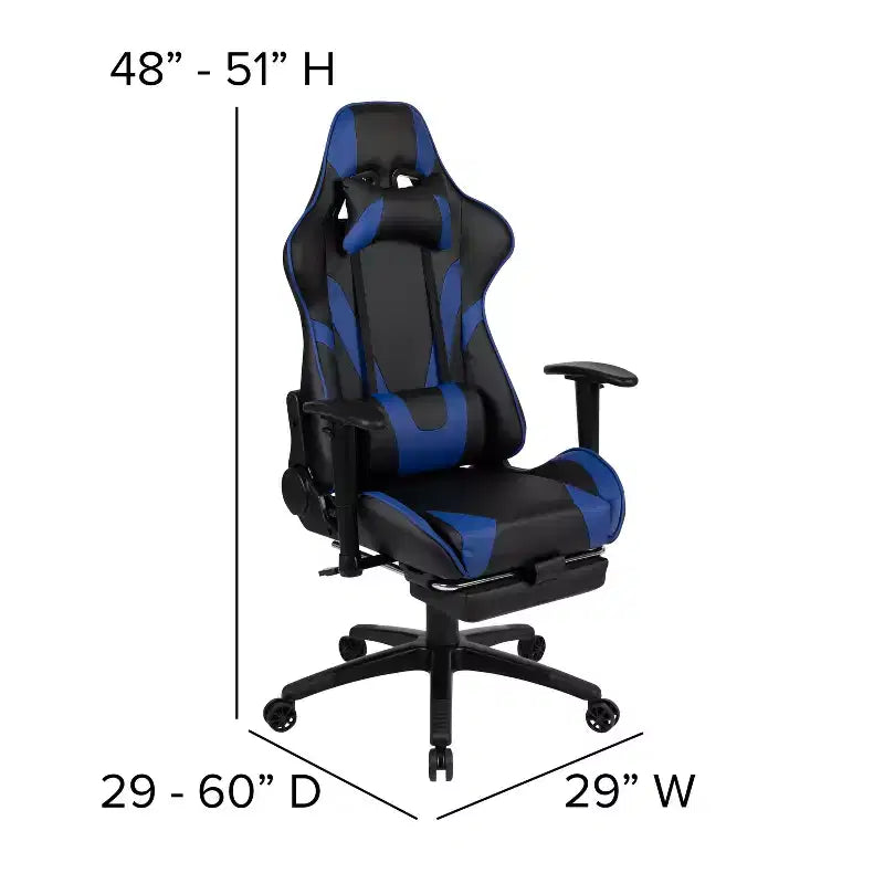 Chaise ergonomique de course de jeu avec dossier inclinable et repose-pieds