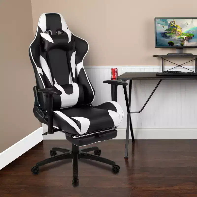 Chaise ergonomique de course de jeu avec dossier inclinable et repose-pieds
