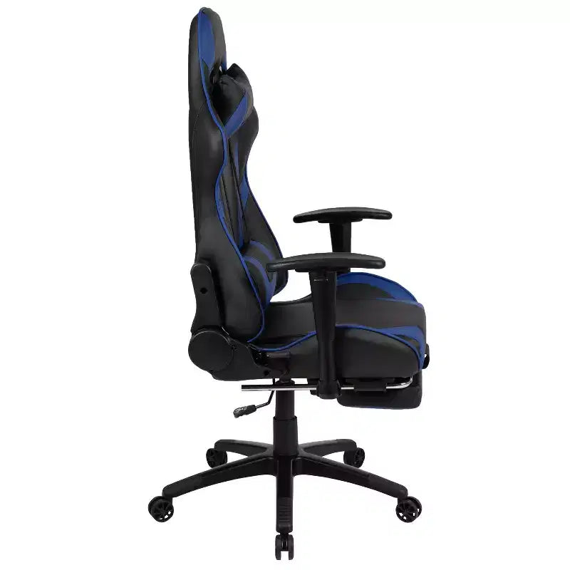 Chaise ergonomique de course de jeu avec dossier inclinable et repose-pieds
