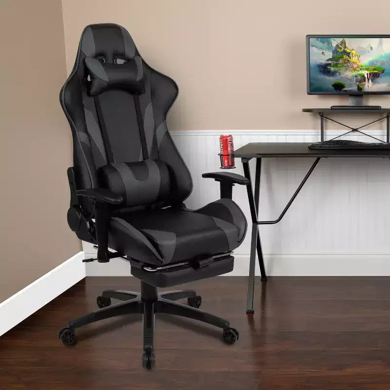 Chaise ergonomique de course de jeu avec dossier inclinable et repose-pieds