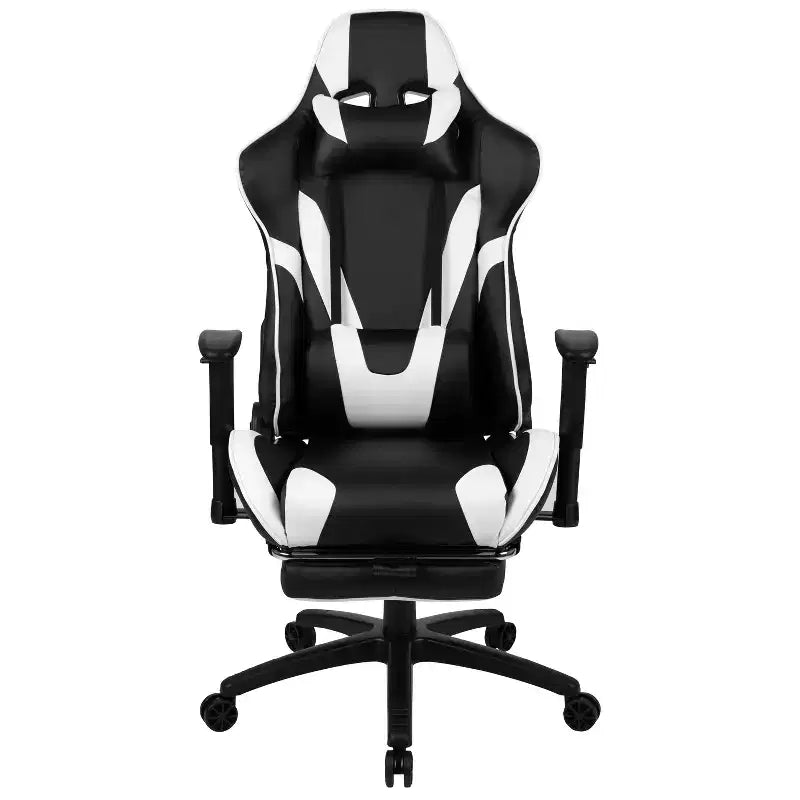 Chaise ergonomique de course de jeu avec dossier inclinable et repose-pieds