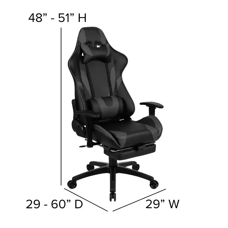 Chaise ergonomique de course de jeu avec dossier inclinable et repose-pieds