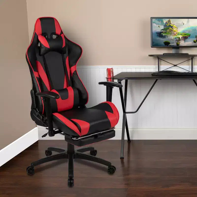 Chaise ergonomique de course de jeu avec dossier inclinable et repose-pieds