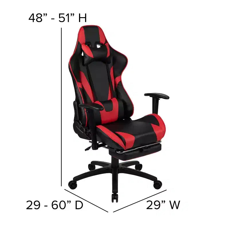 Chaise ergonomique de course de jeu avec dossier inclinable et repose-pieds
