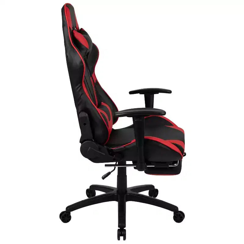 Chaise ergonomique de course de jeu avec dossier inclinable et repose-pieds