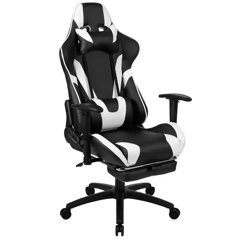 Chaise ergonomique de course de jeu avec dossier inclinable et repose-pieds