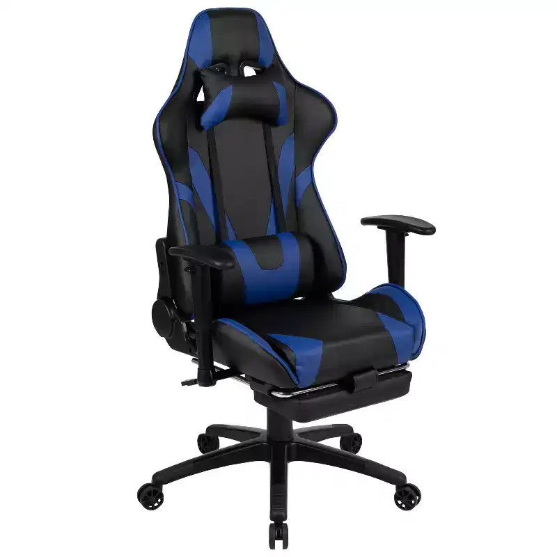 Sedia ergonomica da gaming da corsa con schienale reclinabile e poggiapiedi