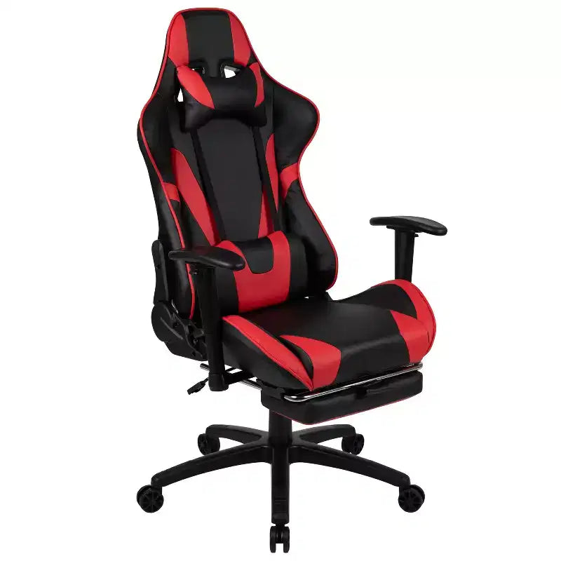 Emma and Oliver Racing Gaming Ergonomic Chair with Reclining Back, Footrest in Red LeatherSoft